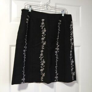 Anne Taylor Loft Petites Black Floral Embroidery Linen Blend Mini Skirt Size 12P